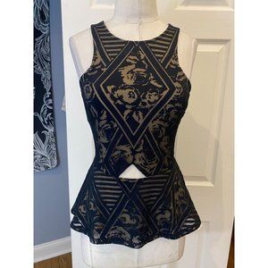 Material Girl Black and Tan Peplum Top